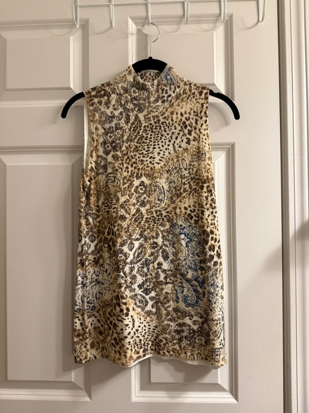 Chico’s Sleeveless High-Neck Animal Print Top in Tan and Brown